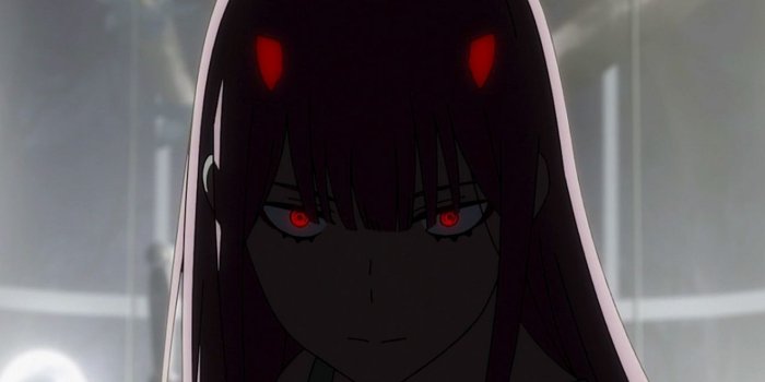 1280x1024 Download 1280x1024 wallpaper dark, red eyes, zero two, anime girl