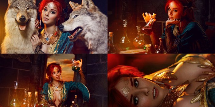 2560x1440 Women's blue top collage, women, cosplay, Triss Merigold, The