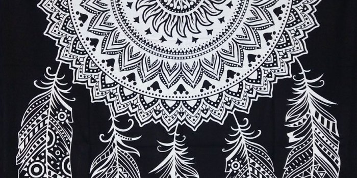 878x1335 Black & White Dream Catcher Mandala Wall Hanging Tapestry Twin