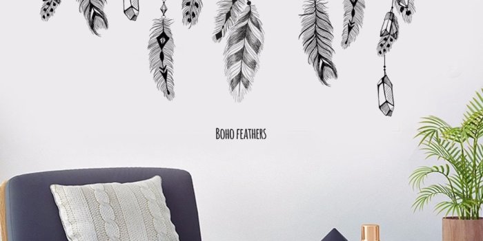 1000x1000 Large Black Dreamcatcher Feathers Wall Sticker PVC Material Wall Decor DIY  Self adhesive Wallpapers for Living Room Decoration-in Wall Stickers from 
