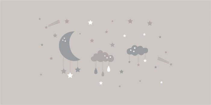 1400x701 Stars, moon and clouds at the night, baby room wall mural. Ba0010