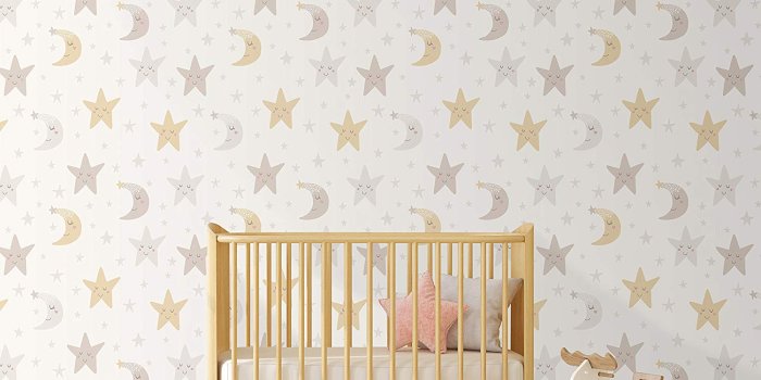1500x1220 Night Sky Nursery Wallpaper With Stars And Moon, Self - Baby Girl