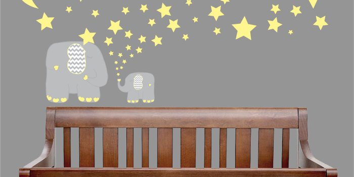 2189x1636 Yellow and Grey Elephant Wall Decals / Elephants Nursery Decor Wall  Stickers with Yellow Stars and Moon Wall Decals