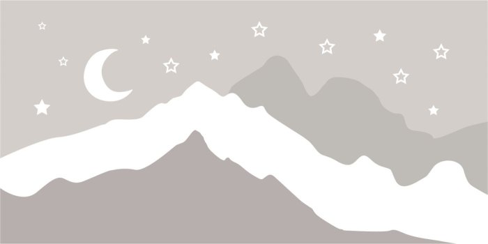 1400x701 Moon, stars, night and row mountains, baby room wall mural. Ba0017