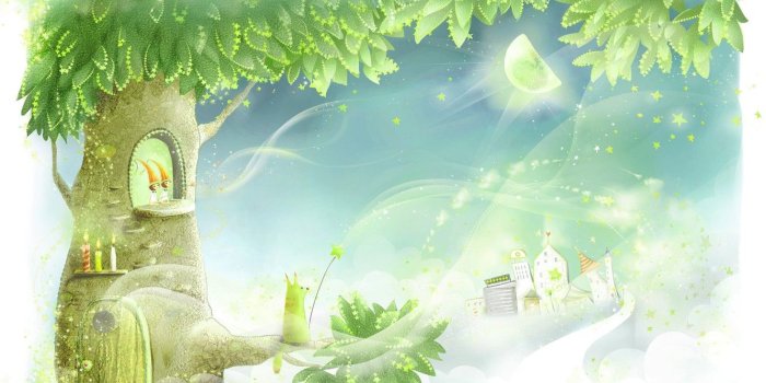 1332x850 Wallpaper flowers, tree, the moon, stars, candles, the door, track