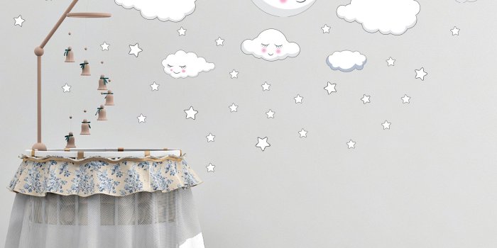 2560x2560 Sleeping Moon Clouds & Stars Room Decals