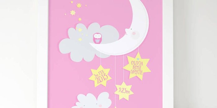 1024x1024 Personalised Baby Boy 'Moon And Stars' Print