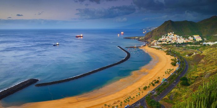 1920x1080 Wallpaper sea, Santa Cruz de Tenerife, beach of Teresitas, Spain