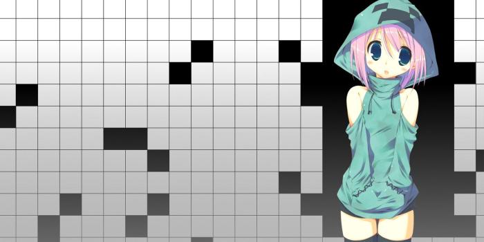 1500x844 thigh, highs, blue eyes, pink hair, anime girls, Minecraft