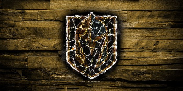 2880x1800 Download wallpapers Vegas Golden Knights, fiery logo, NHL, brown