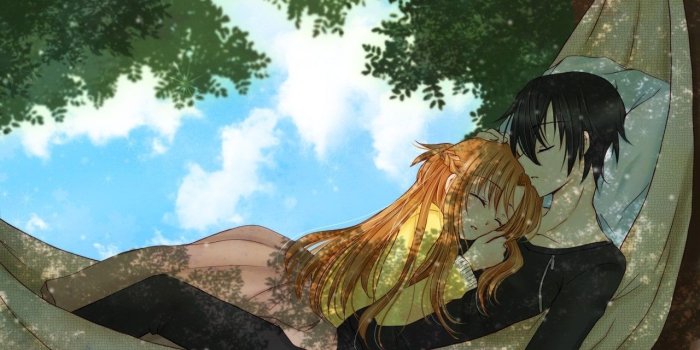 1280x999 Brunettes Couple Anime Anime Boys Anime Girls Sword - Kirito And