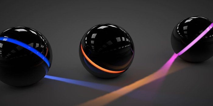 1332x850 Wallpaper light, line, orange, blue, reflection, pink, balls, art