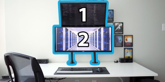 1280x720 Stacked Dual Monitors using VIVO Arm Mounts