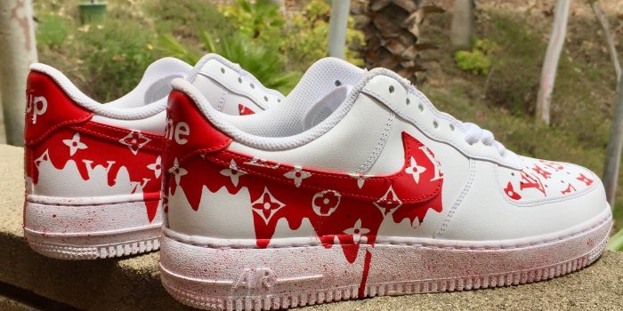 2250x3000 THE BEST Dripping Red LV x Supreme Nike Air Force Ones, (Message for