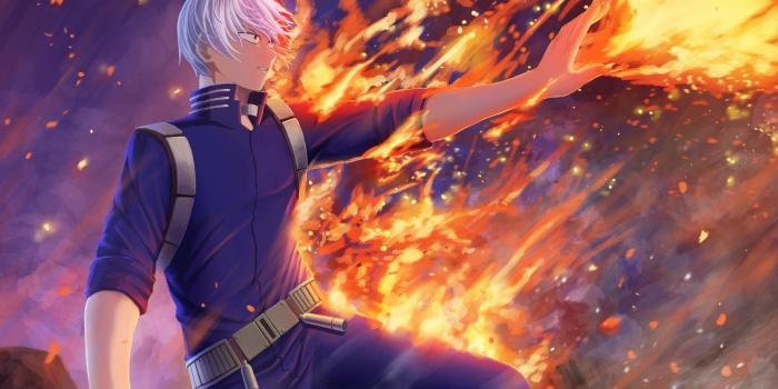 1332x850 Wallpaper fire, hero, guy, student, fad, My Hero Academia, Boku No
