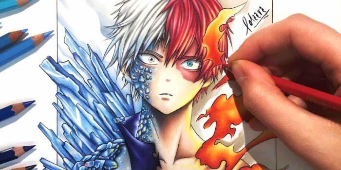 1280x720 Drawing Shoto Todoroki from My Hero Academia using Color Pencils