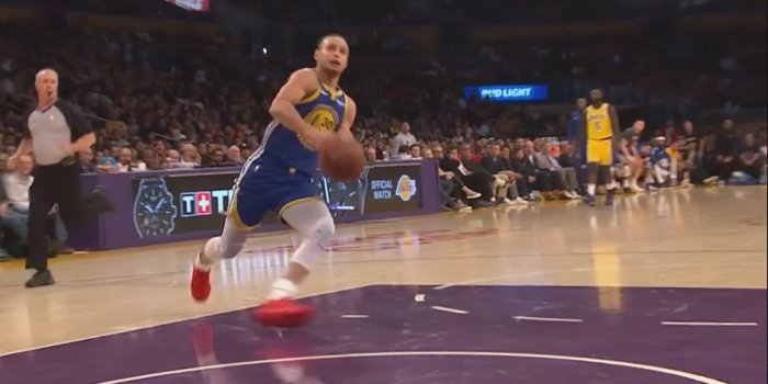 1920x1080 Watch Steph Curry slip and fall on fastbreak slam dunk try vs