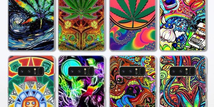 1000x1000 Psychedelic Trippy Weed Pattern clear frame hard Back Case Cover for