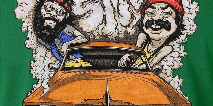 963x1000 Cheech and Chong Up In Smoke Cartoon Tee / Green Stoner T-Shirt