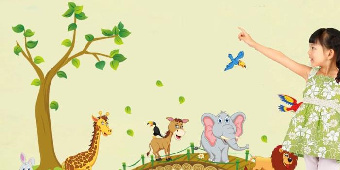 1000x1000 Big Jungle Animals Bridge Vinyl Wall Stickers Kids Bedroom Wallpaper