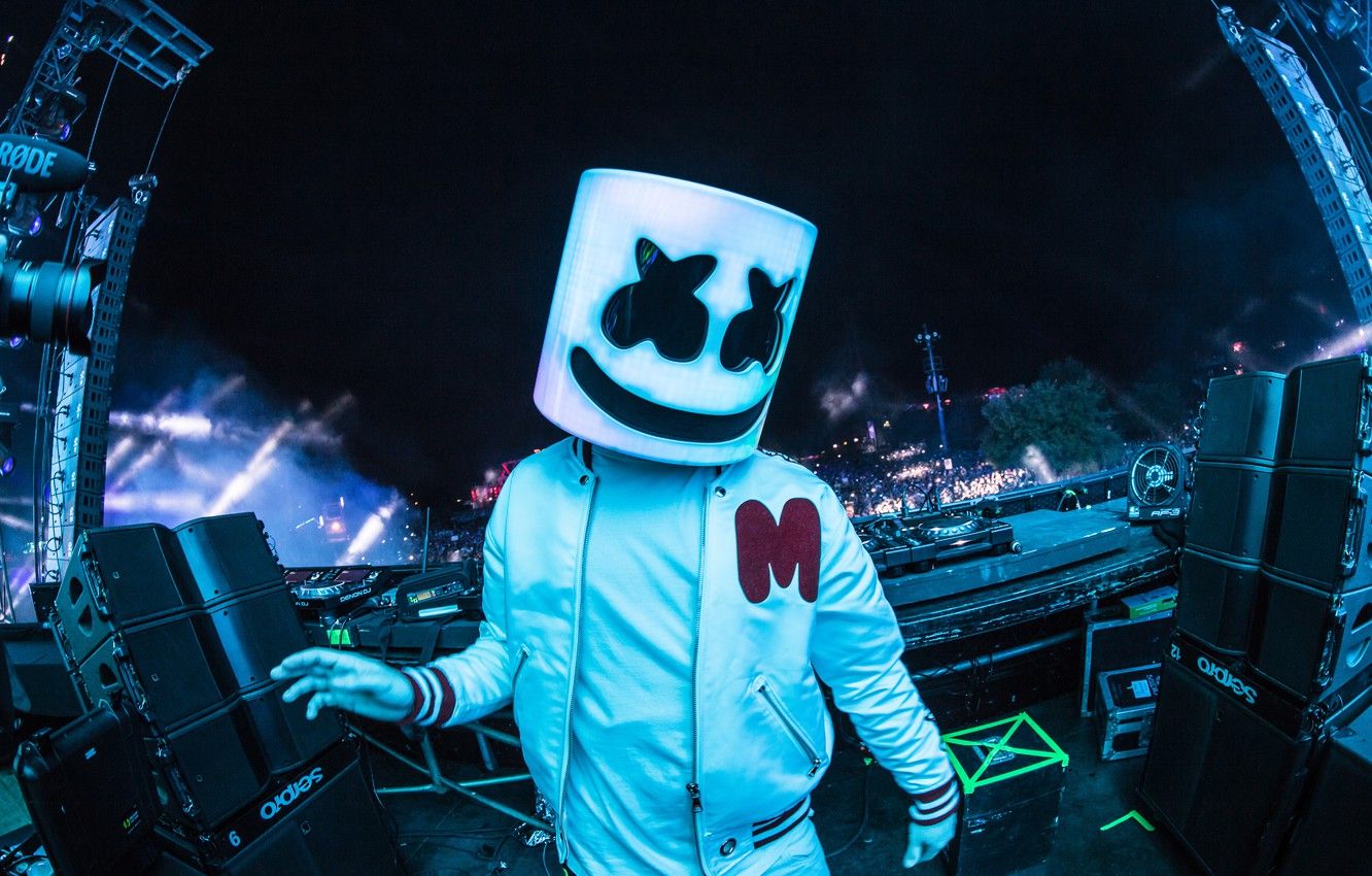 1332x850 Wallpaper mask, concert, DJ, marshmallow, Marshmello images for