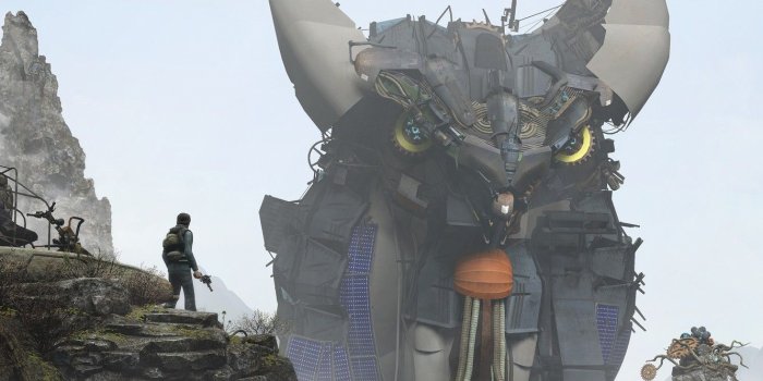 1332x850 Wallpaper mountains, gun, man, construction, Giant Animal Creations