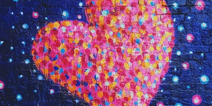 728x1088 HD wallpaper: pink and yellow heart paint, Love heart, Graffiti