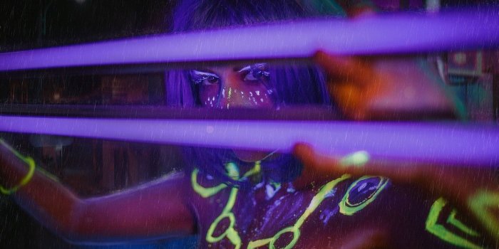 1332x850 Wallpaper light, lights, paint, Girl, neon, Maksim Chuprin, Inga Lis