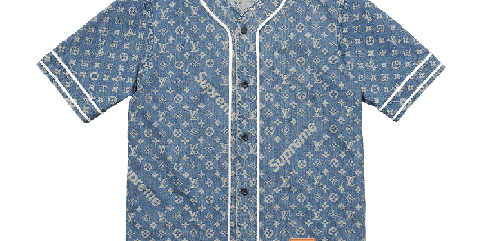 1024x768 Louis Vuitton x Supreme Jacquard Denim Baseball Jersey