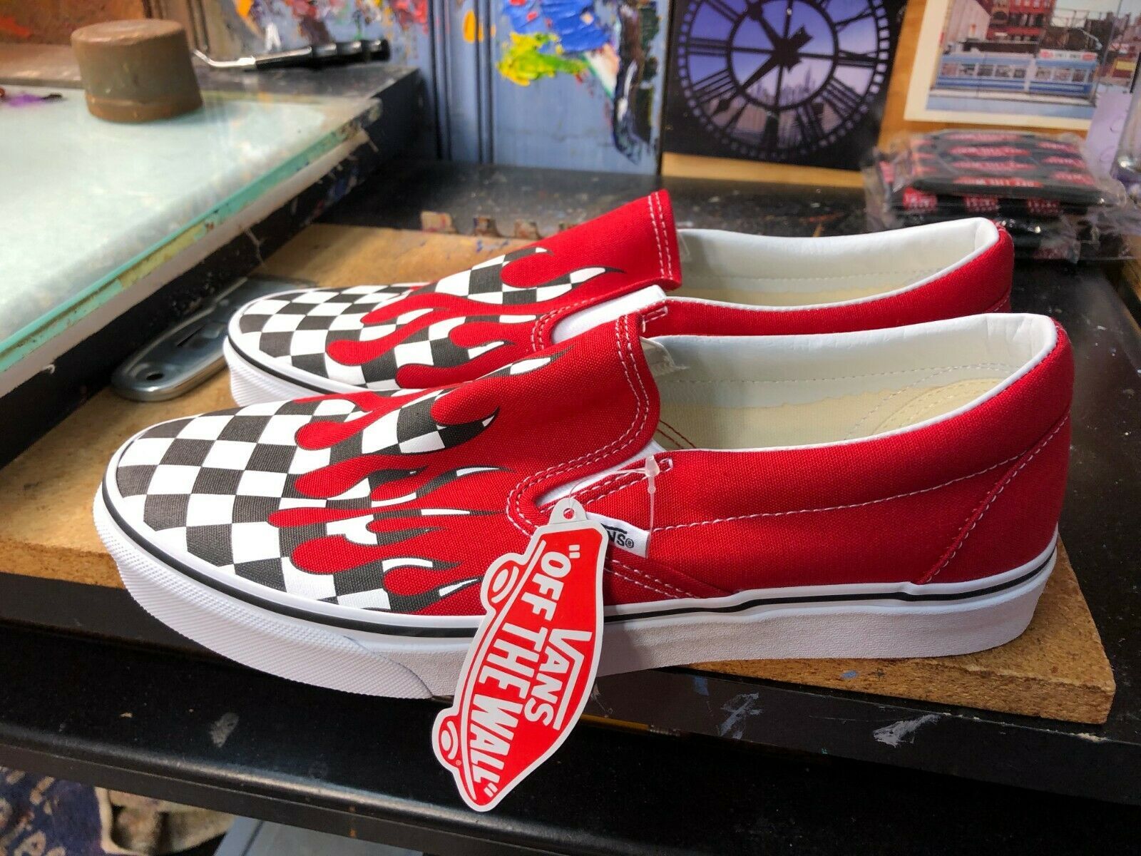 1600x1200 Vans Classic Slip-On Checker Flame Racing Red Size US 10.5 Men