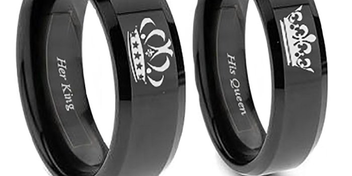 1259x1090 Southern Designs Matching Couples King And Queen Ring - Black King