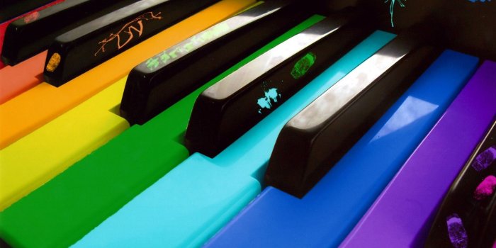 2048x1152 Download wallpaper 2048x1152 piano, colored, keys ultrawide monitor