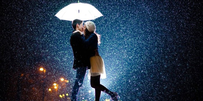 1920x1080 Love Couple Kiss Snow Rain Umbrella Hd Pics - Couple In Rain At