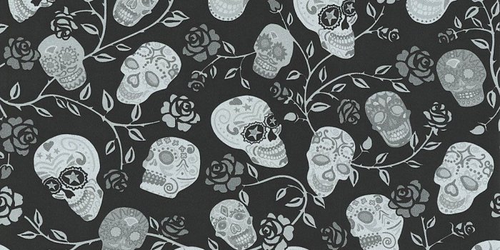 1000x943 P&S International Skulls Rose Pattern Wallpaper Glitter Mexican Motif  Metallic (Black 13383-10)