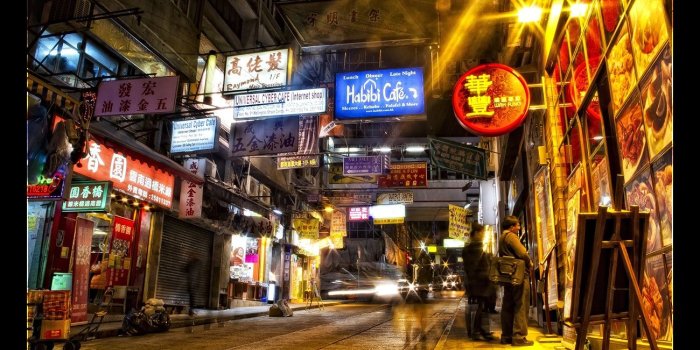 1300x872 cityscapes, photography, Hong Kong, street signs :: Wallpapers