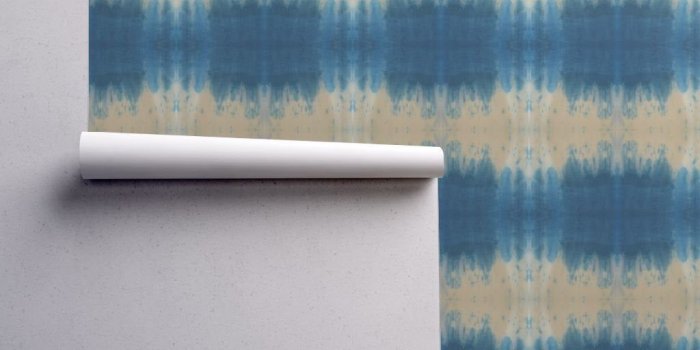 1024x1024 Tie Dye Stripe Wallpaper -Blue White Dip Dye Stripes By Gates & Gables-  Custom Printed Removable Self Adhesive Wallpaper Roll by Spoonflower