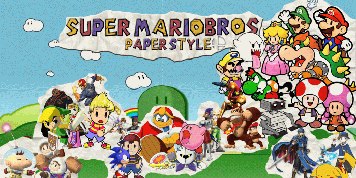 1600x900 super smash bros paper style by the broken 0ne fan art wallpaper