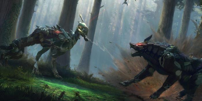 1332x850 Wallpaper fiction, bird, wolf, robots, Raven, fight images for