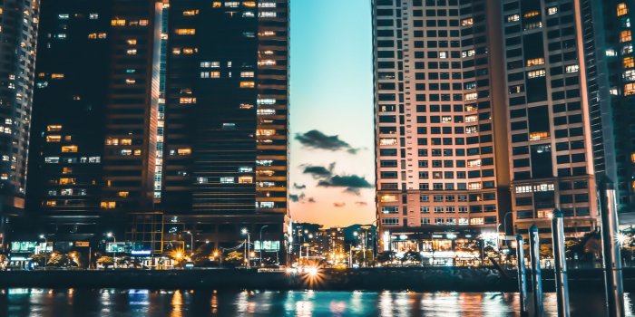 1920x1080 Download wallpaper 1920x1080 skyscrapers, shore, night city, busan