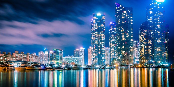 1332x850 Wallpaper building, yachts, night city, boats, skyscrapers, South