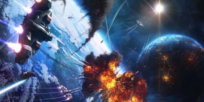 1920x1080 outer space, explosions, planets, astronauts, Space Battle, starship
