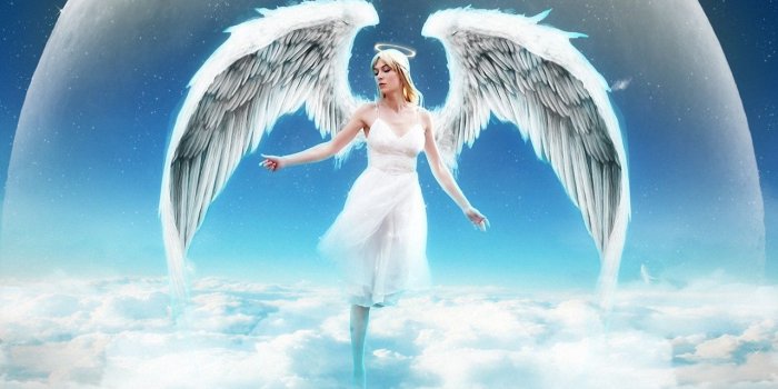 1280x1024 Wallpaper Angel girl on the sky, clouds 1920x1080 Full HD 2K Picture