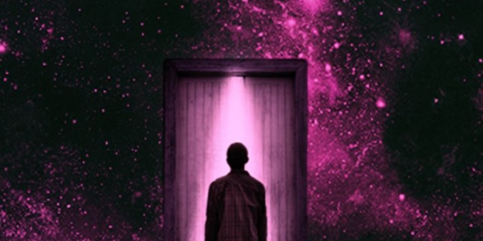1440x2960 Download 1440x2960 wallpaper silhouette, planet, door, lilac theme