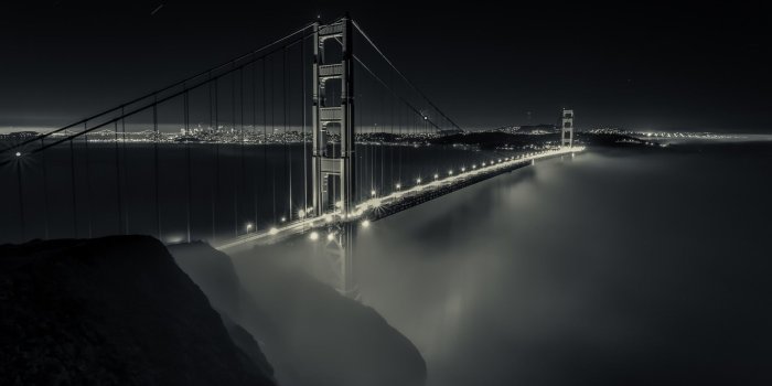 1920x1200 Wallpaper San Francisco, California, Golden Gate bridge, fog, fires