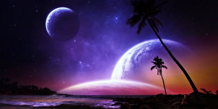 3840x2160 planets, Palms, Fantasy, Dreams, Colorful, Beaches, Space, Stars