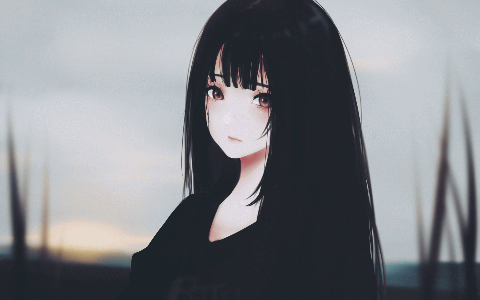 2880x1800 Download 2880x1800 Anime Girl, Black Hair, Sad Expression, Semi
