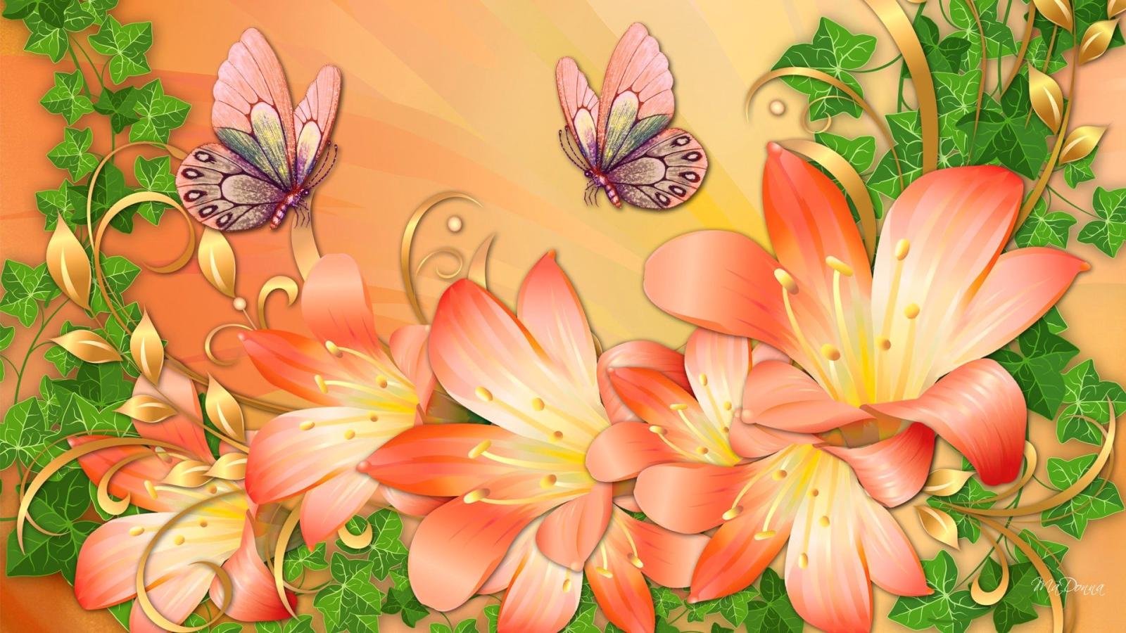 1920x1080 Cartoon Flowers and Butterflies HD