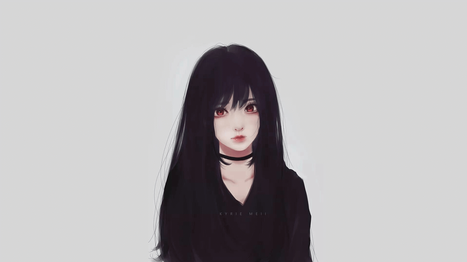 1920x1080 Download 1920x1080 Realistic Anime Girl, Black Hair, Red Eyes