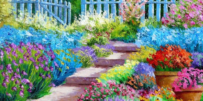 1440x1080 Flower Garden Paintings HD Wallpaper, Background Images