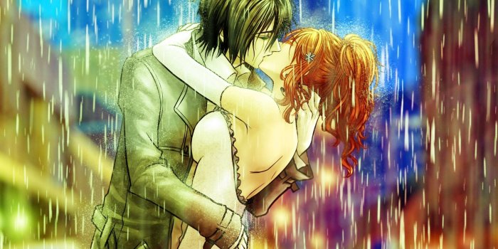 1920x1080 Kiss, couple, anime, rain :: Wallpapers